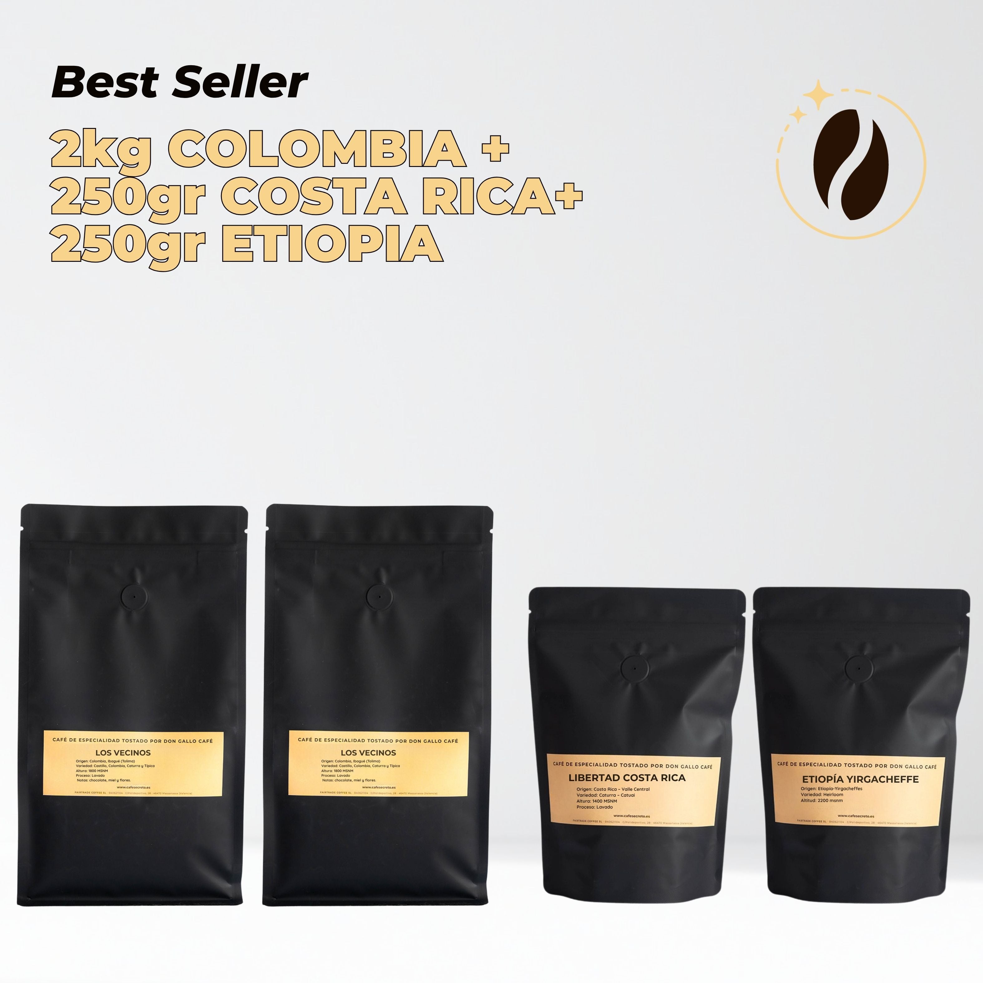 Pack Best Seller: 2kg Colombia +250gr Costa Rica+ 250gr Etiopía