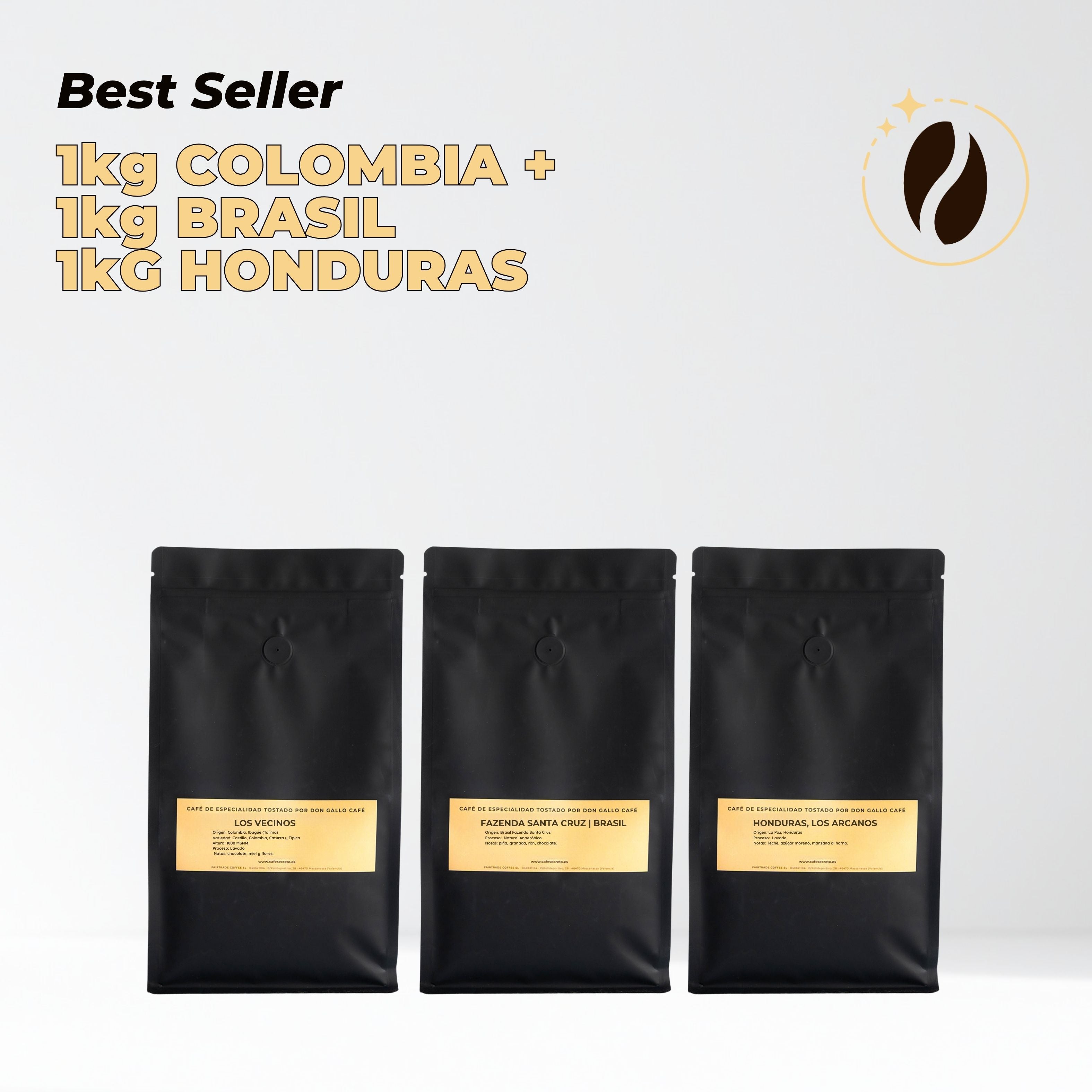 Pack Best Seller: 1kg Colombia + 1kg Brasil + 1kg Honduras